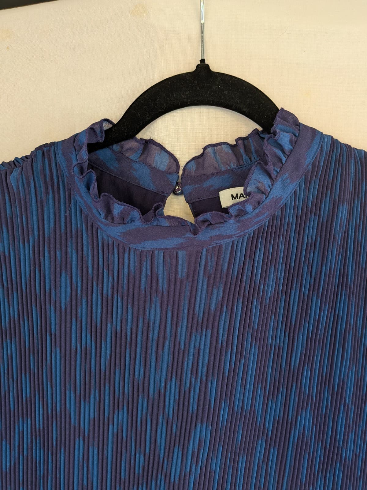 Marcs Dress Size 16 Blue Purple Pleated Long Sleeve Sheer Lined Shift Dress — photo 6 of 12