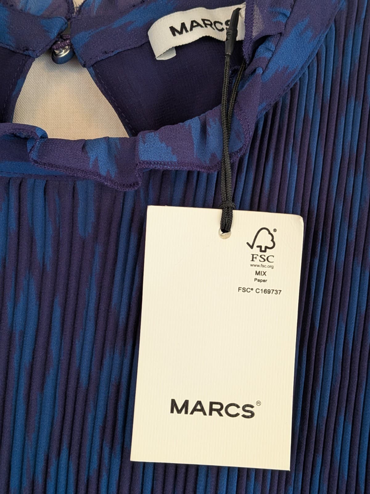 Marcs Dress Size 16 Blue Purple Pleated Long Sleeve Sheer Lined Shift Dress — photo 8 of 12