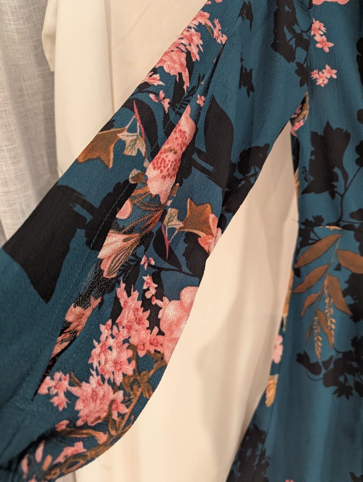 St Frock Dress Aus 10 US 6 Teal Floral Wrap Midi Long Sleeve Ruffle Hem — photo 6 of 10