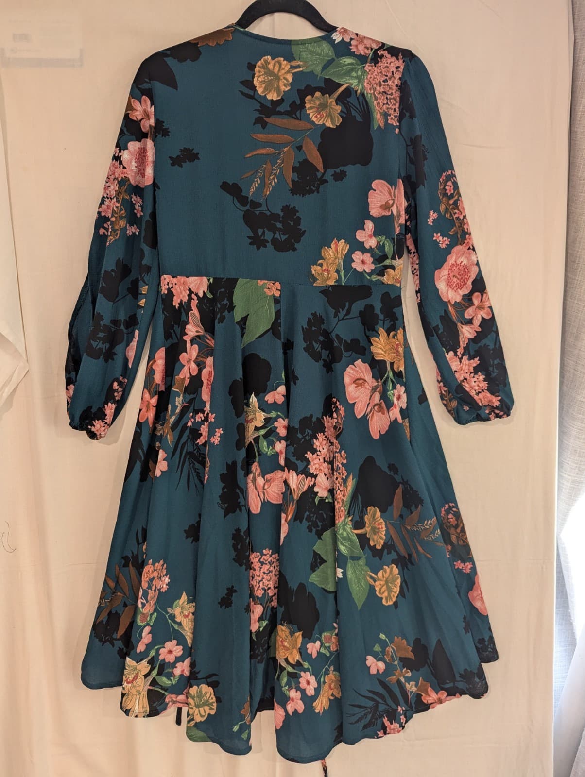 St Frock Dress Aus 10 US 6 Teal Floral Wrap Midi Long Sleeve Ruffle Hem — photo 9 of 10