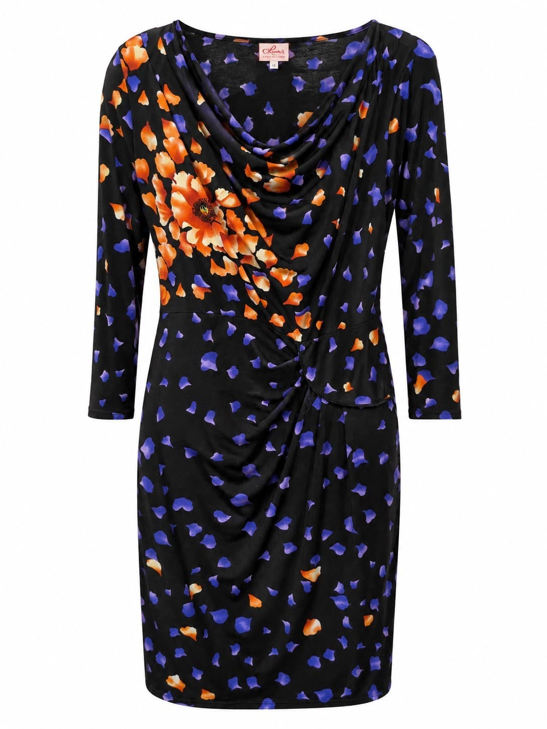 Leona Edmiston Dress Size 14 Floral Ruched Cowl Neck Cocktail Wedding Party — photo 2 of 11