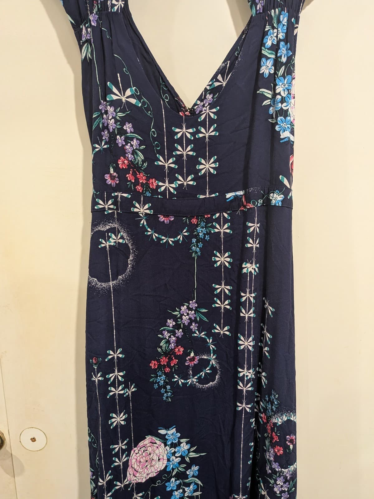 Jaase Maxi Dress XL Navy Floral Wrap Boho Short Sleeve Rayon Festival Beach — photo 11 of 13