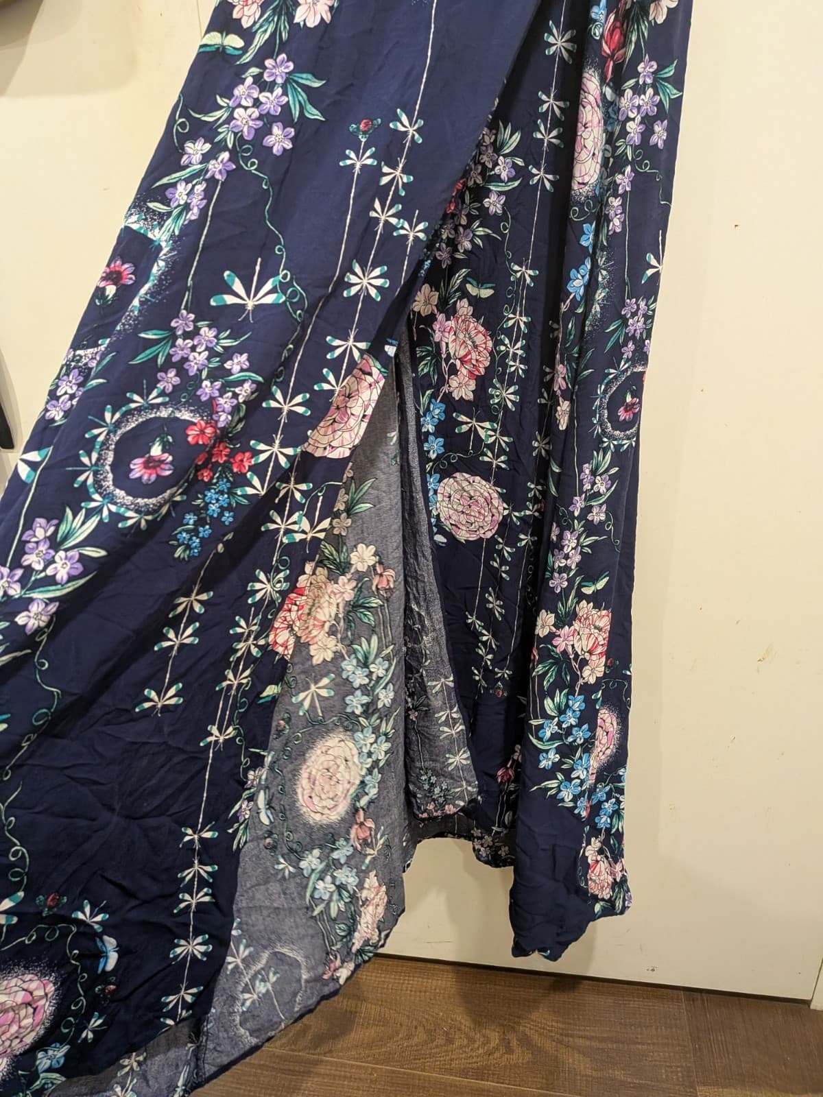Jaase Maxi Dress XL Navy Floral Wrap Boho Short Sleeve Rayon Festival Beach — photo 3 of 13