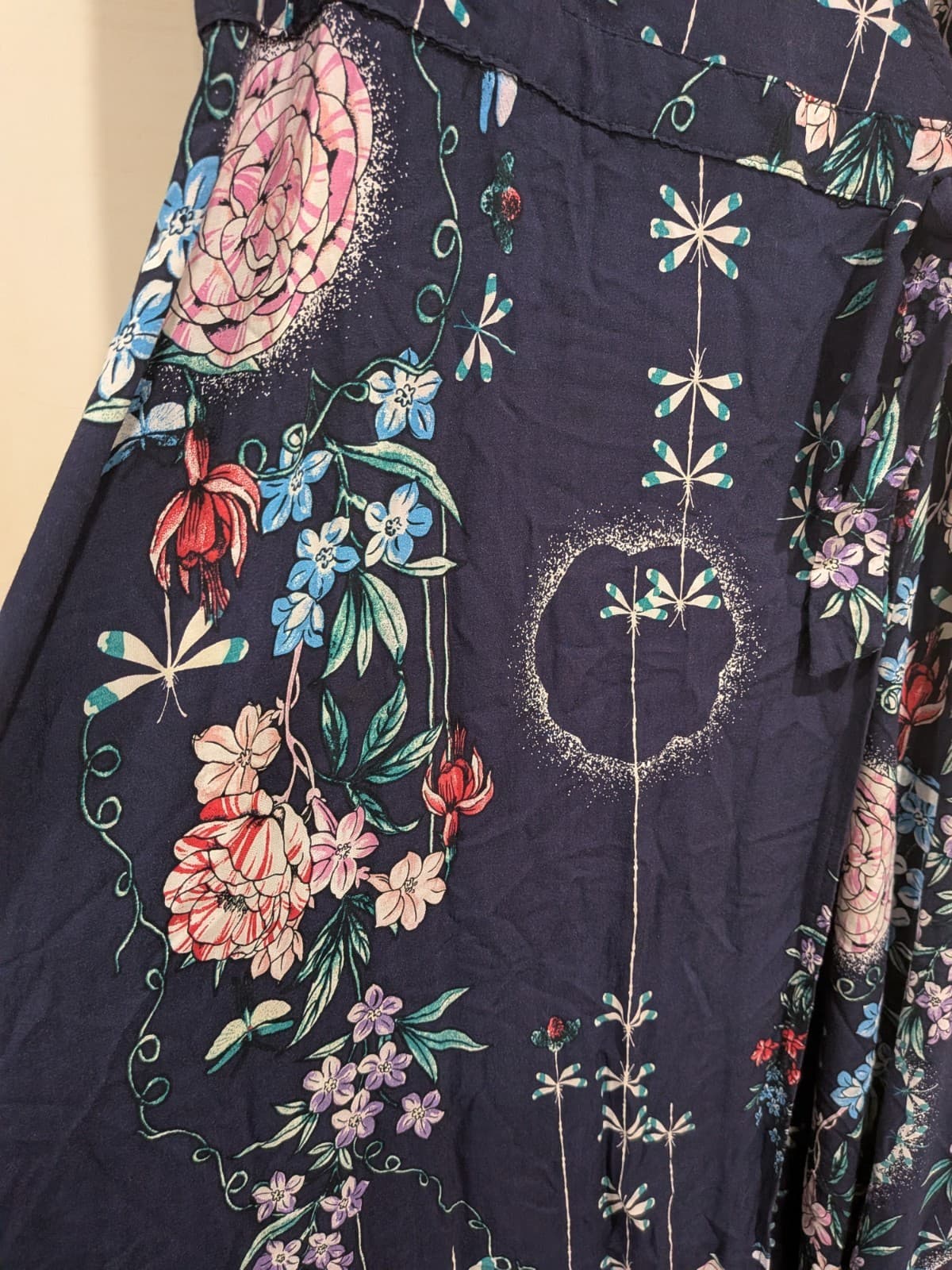 Jaase Maxi Dress XL Navy Floral Wrap Boho Short Sleeve Rayon Festival Beach — photo 4 of 13