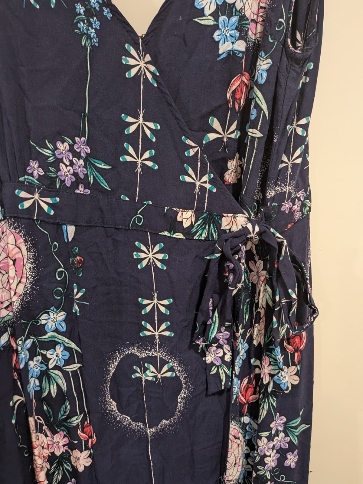 Jaase Maxi Dress XL Navy Floral Wrap Boho Short Sleeve Rayon Festival Beach — photo 5 of 13