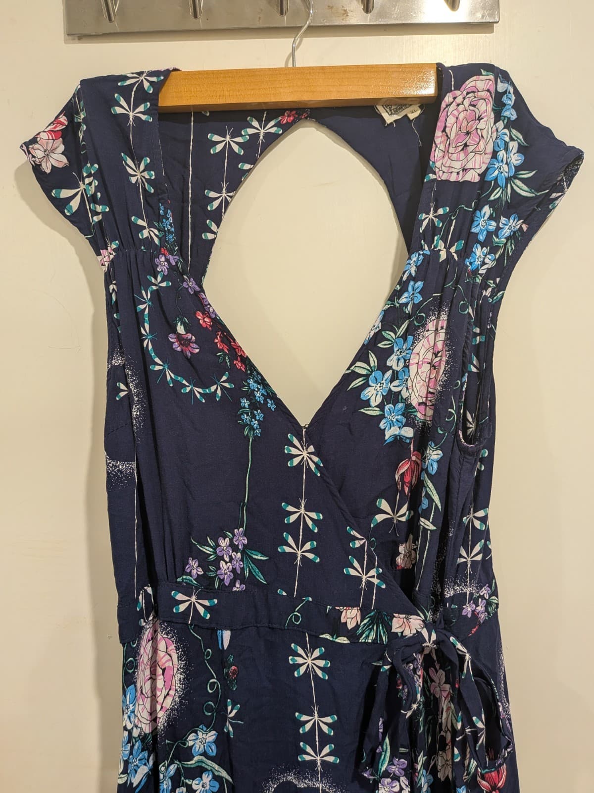 Jaase Maxi Dress XL Navy Floral Wrap Boho Short Sleeve Rayon Festival Beach — photo 6 of 13
