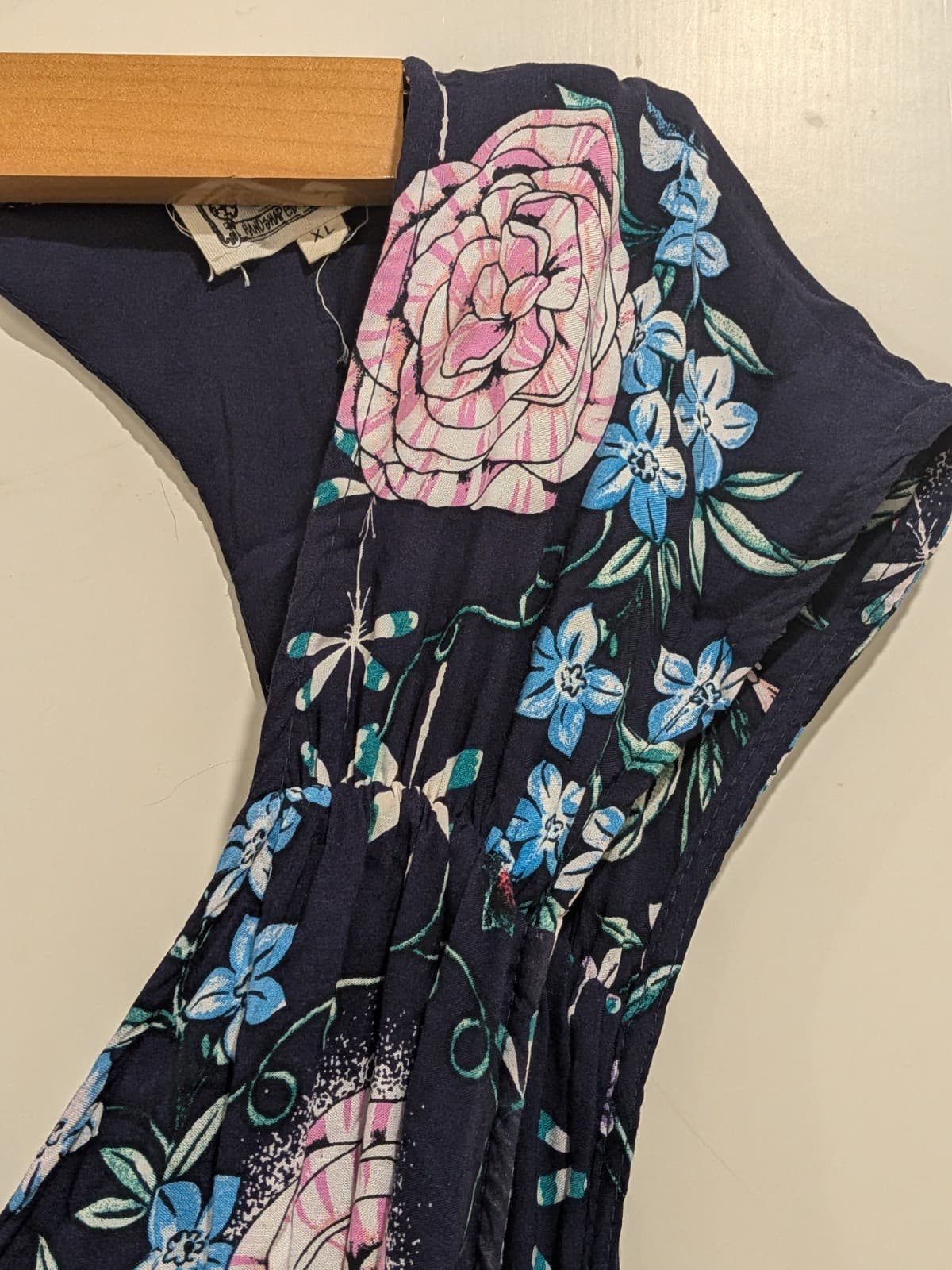 Jaase Maxi Dress XL Navy Floral Wrap Boho Short Sleeve Rayon Festival Beach — photo 9 of 13
