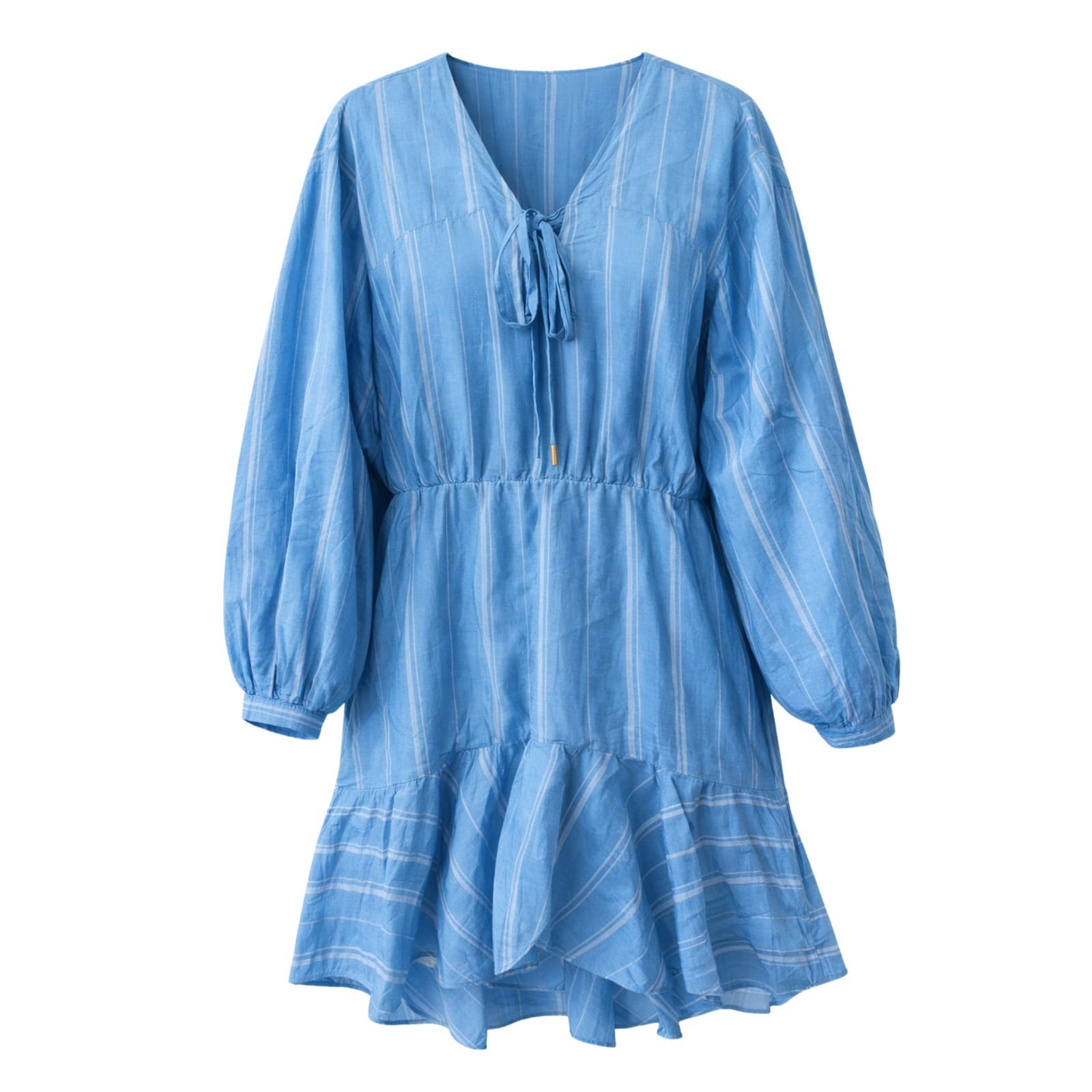 Country Road Silk Linen Dress Blue Stripe Long Sleeve Mini Size 14 — photo 1 of 12