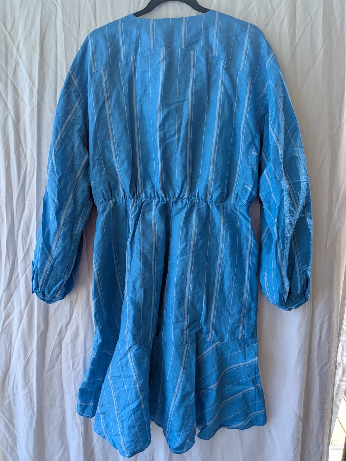 Country Road Silk Linen Dress Blue Stripe Long Sleeve Mini Size 14 — photo 11 of 12