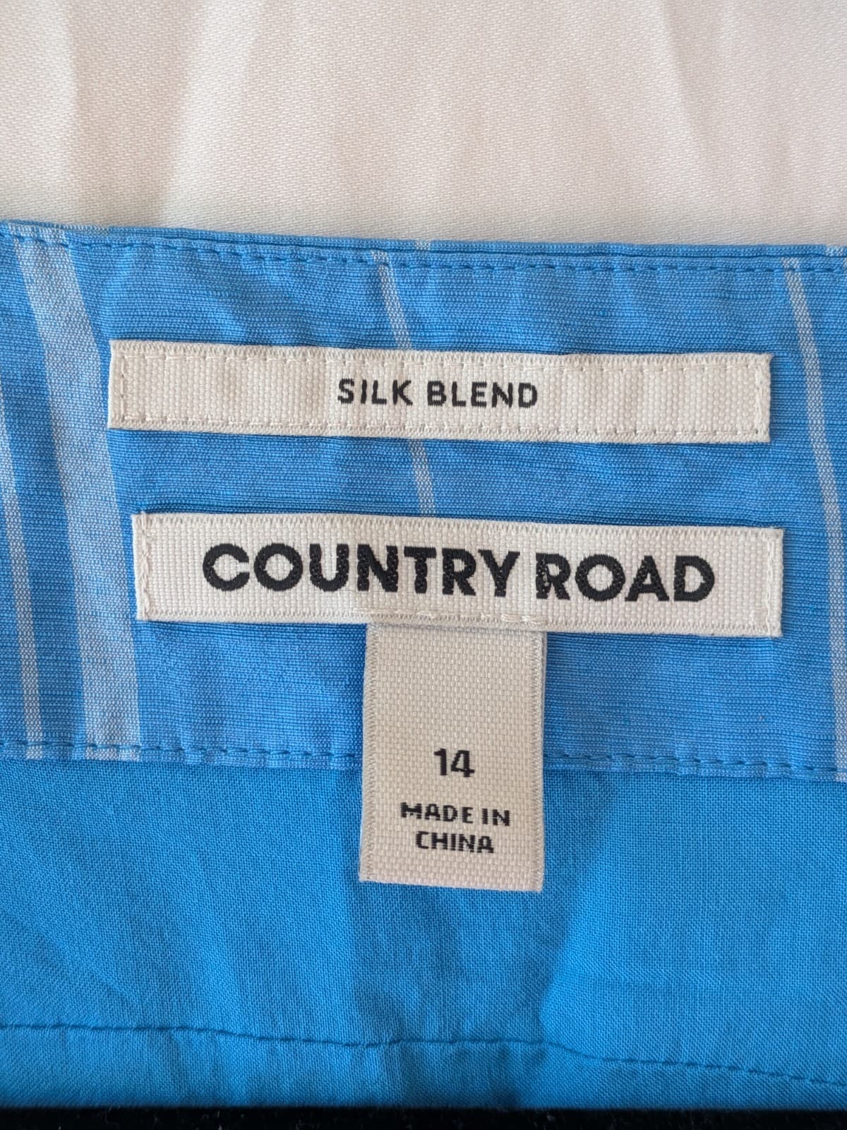 Country Road Silk Linen Dress Blue Stripe Long Sleeve Mini Size 14 — photo 6 of 12