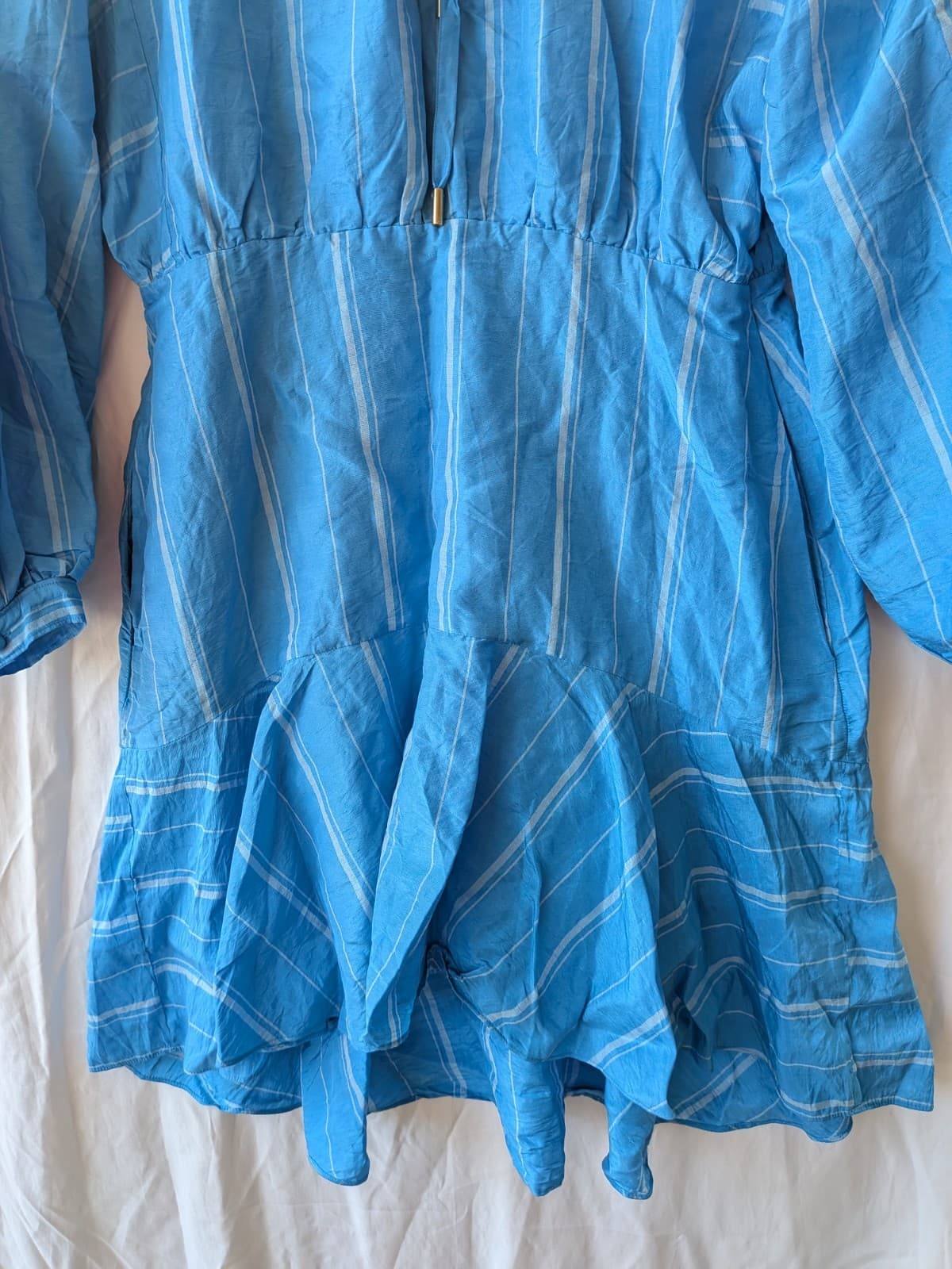 Country Road Silk Linen Dress Blue Stripe Long Sleeve Mini Size 14 — photo 7 of 12
