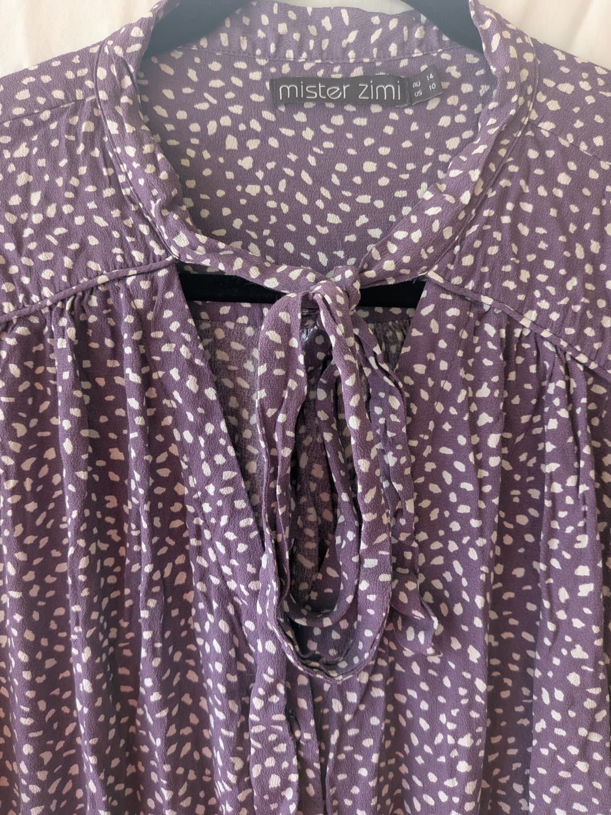 Mister Zimi Dress Purple Shirred Waist Boho Mini Size 14 AU 10 US — photo 5 of 9