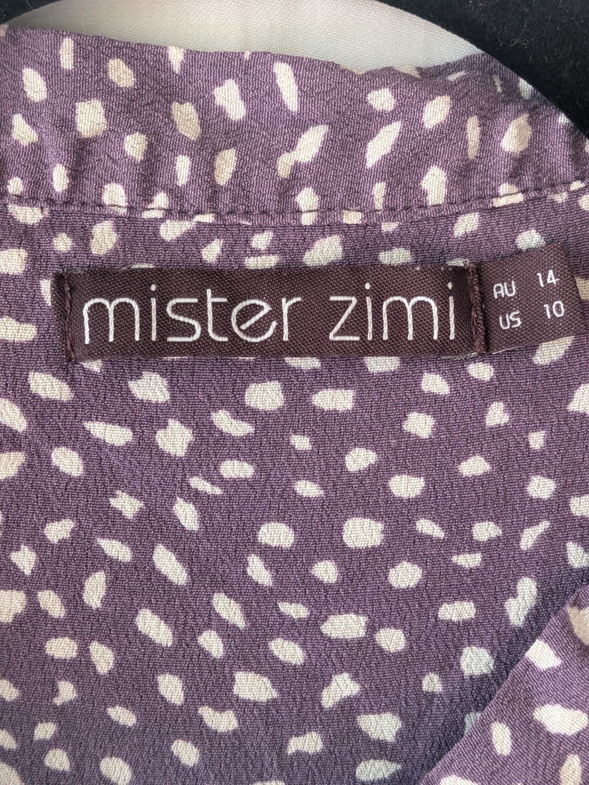 Mister Zimi Dress Purple Shirred Waist Boho Mini Size 14 AU 10 US — photo 6 of 9