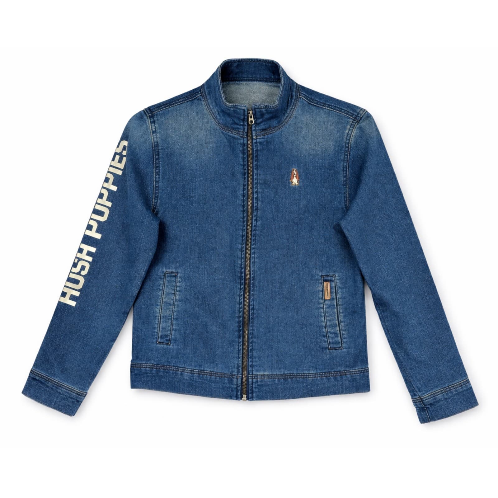 Hush Puppies Kids Denim Jacket Zip Up Logo Sleeve Casual Blue Size 10-12