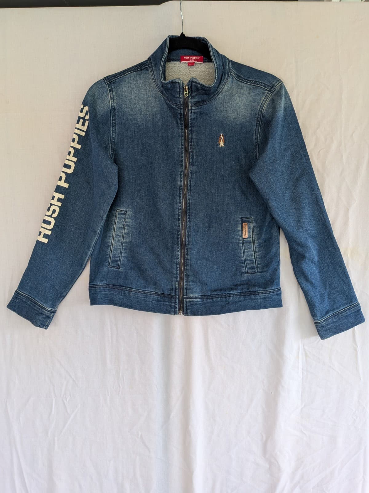 Hush Puppies Kids Denim Jacket Zip Up Logo Sleeve Casual Blue Size 10-12 — photo 2 of 10