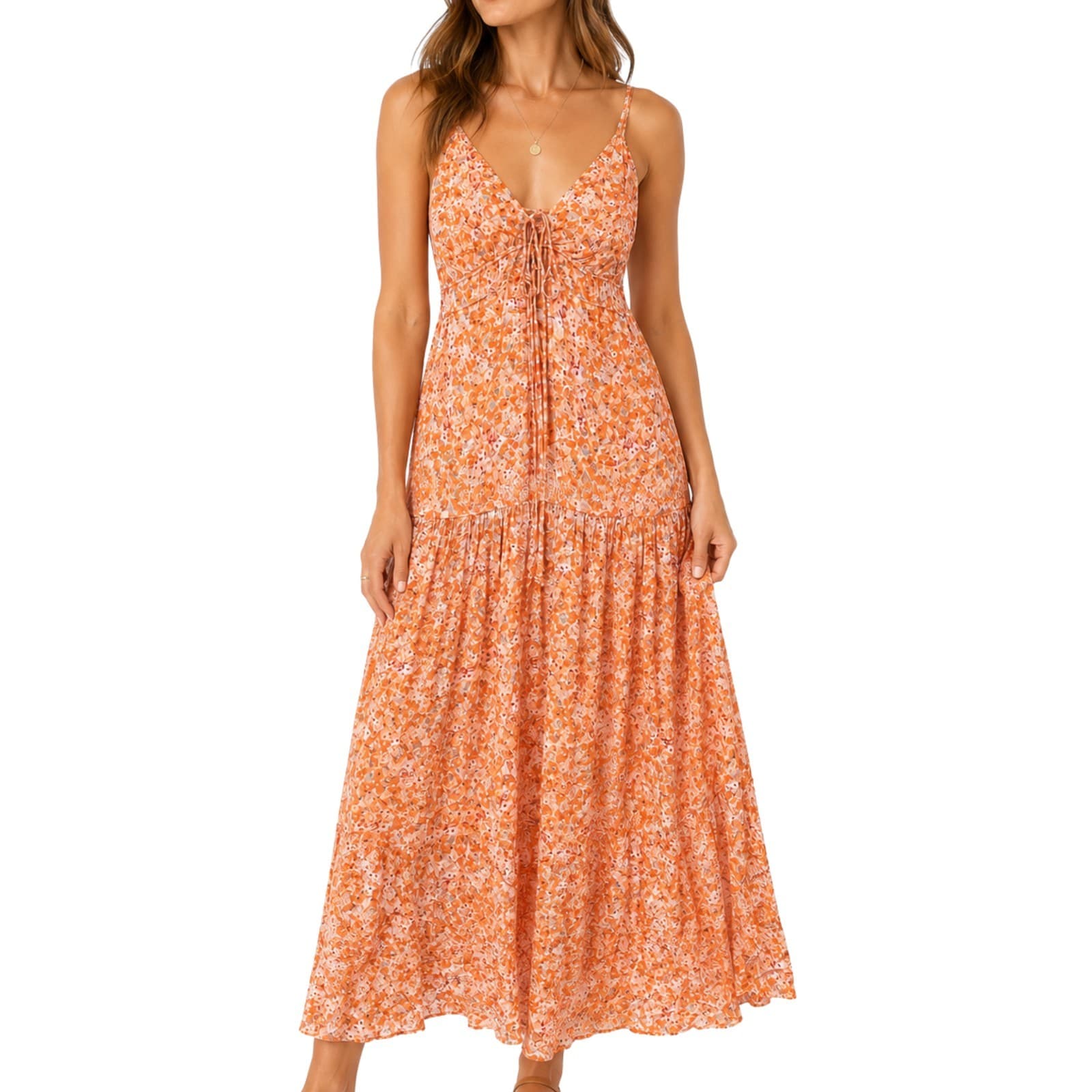 Kivari Floral Maxi Dress Size 10 AU 6 US Orange Tie Front Boho Summer Beach — photo 1 of 12
