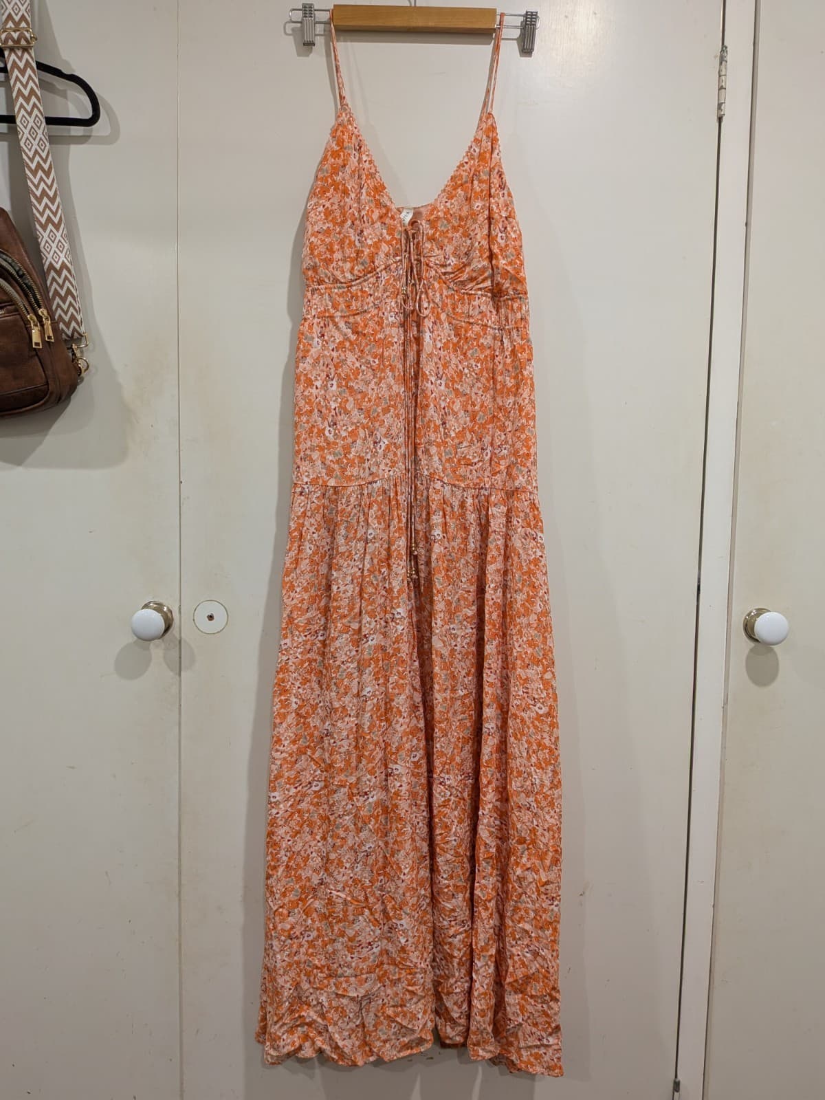 Kivari Floral Maxi Dress Size 10 AU 6 US Orange Tie Front Boho Summer Beach — photo 3 of 12