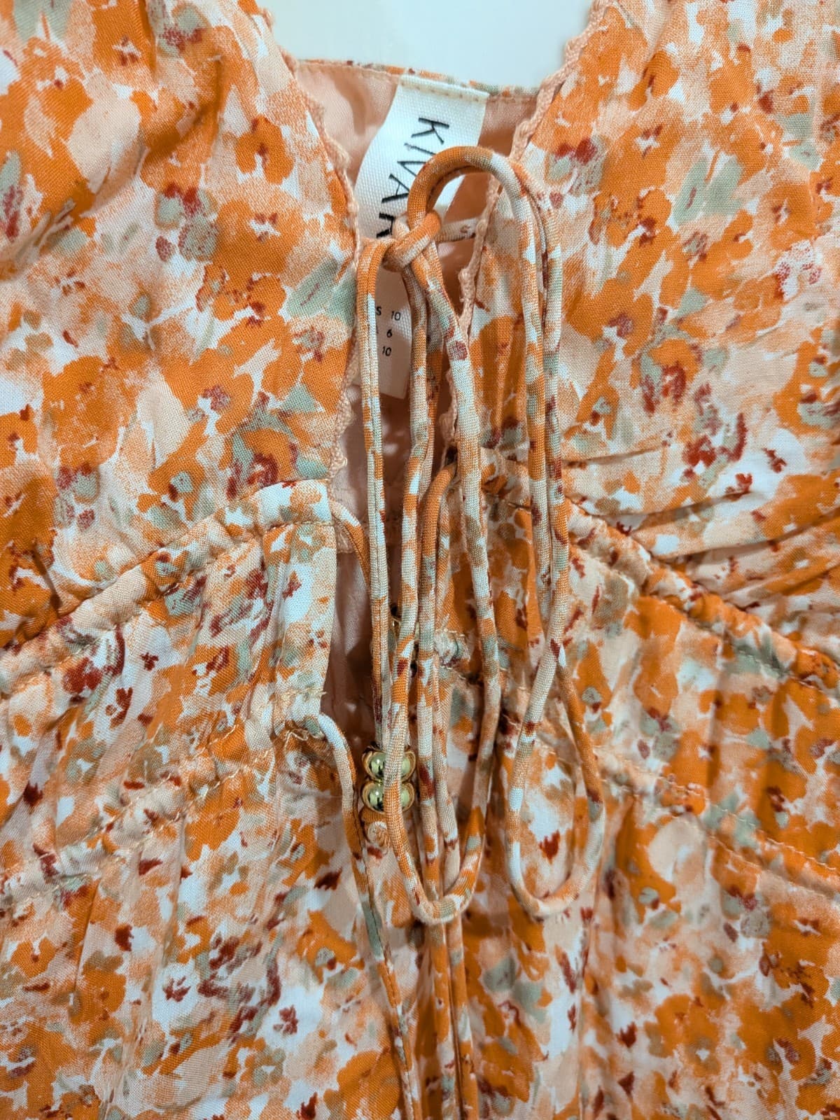Kivari Floral Maxi Dress Size 10 AU 6 US Orange Tie Front Boho Summer Beach — photo 7 of 12