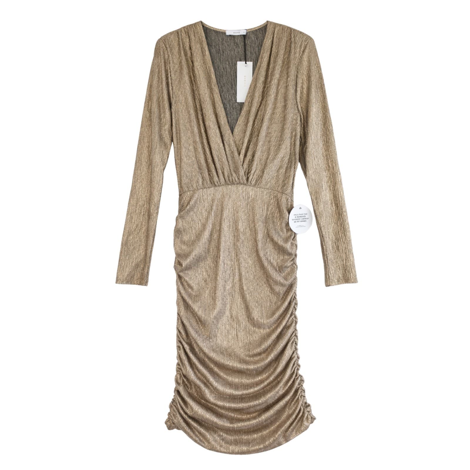 Sheike Womens Cocktail Dress Gold Metallic Ruched Long Sleeve Stretch Size 14 — photo 1 of 12