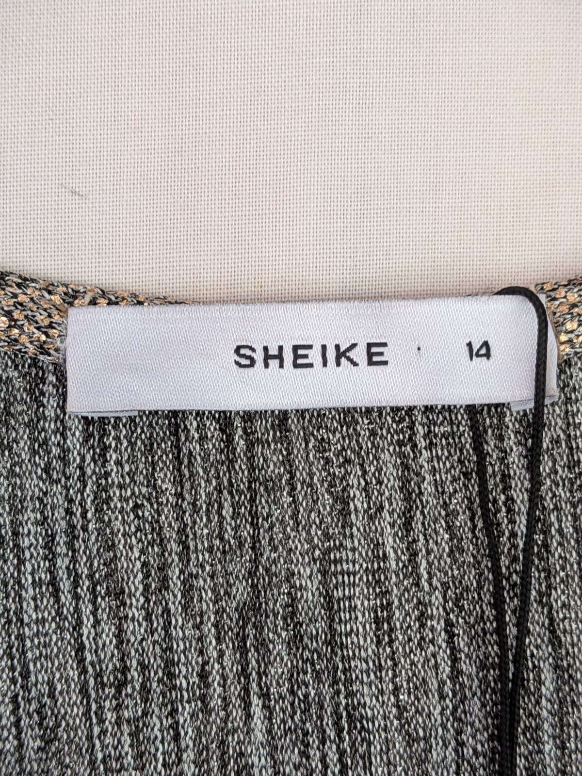 Sheike Womens Cocktail Dress Gold Metallic Ruched Long Sleeve Stretch Size 14 — photo 5 of 12