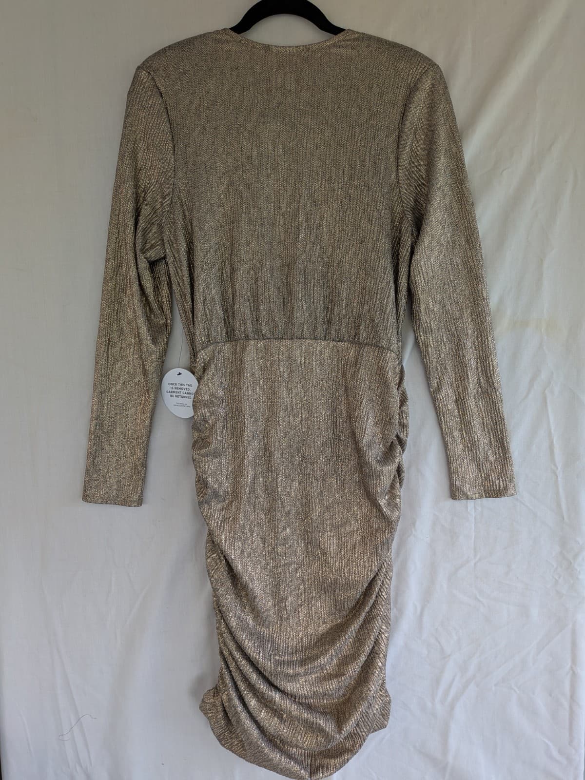 Sheike Womens Cocktail Dress Gold Metallic Ruched Long Sleeve Stretch Size 14 — photo 9 of 12