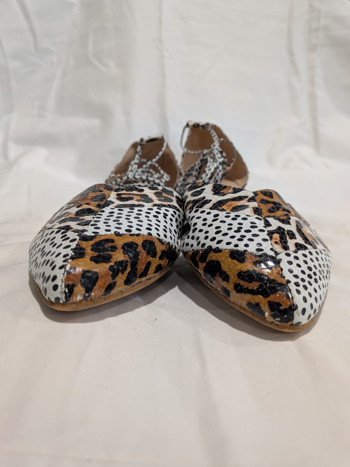 Mollini Flats Leather Pointed Toe Animal Print Ankle Tie Shoes Size EU 41 AU 10 — photo 7 of 15