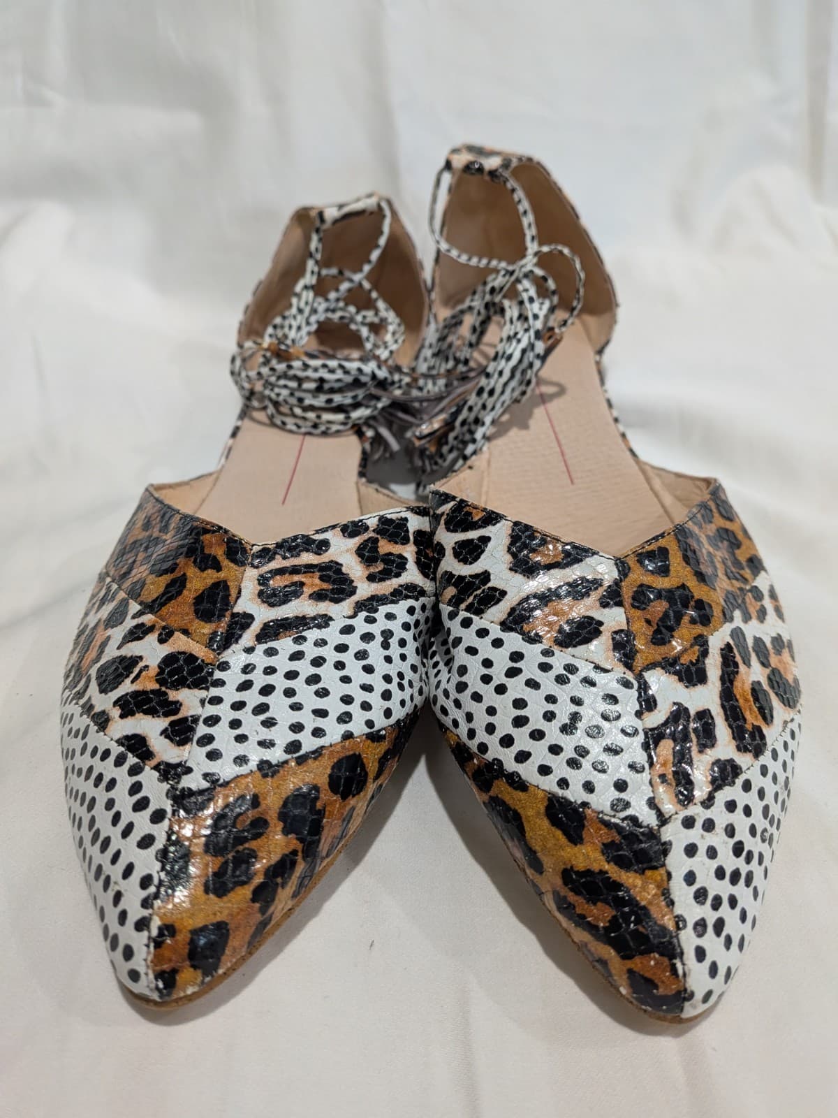 Mollini Flats Leather Pointed Toe Animal Print Ankle Tie Shoes Size EU 41 AU 10 — photo 8 of 15