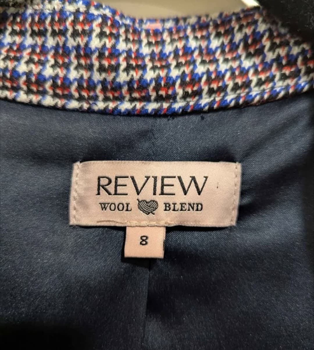 Review Blazer Wool Blend Jacket Navy Corporate Old Money Tweed Peplum Size 8 — photo 4 of 7