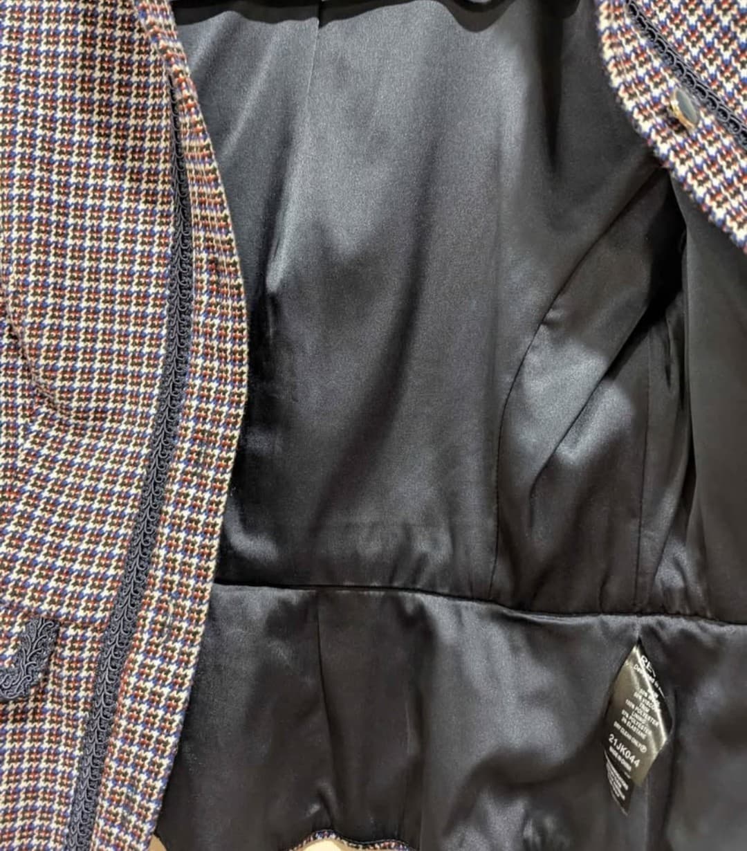 Review Blazer Wool Blend Jacket Navy Corporate Old Money Tweed Peplum Size 8 — photo 6 of 7
