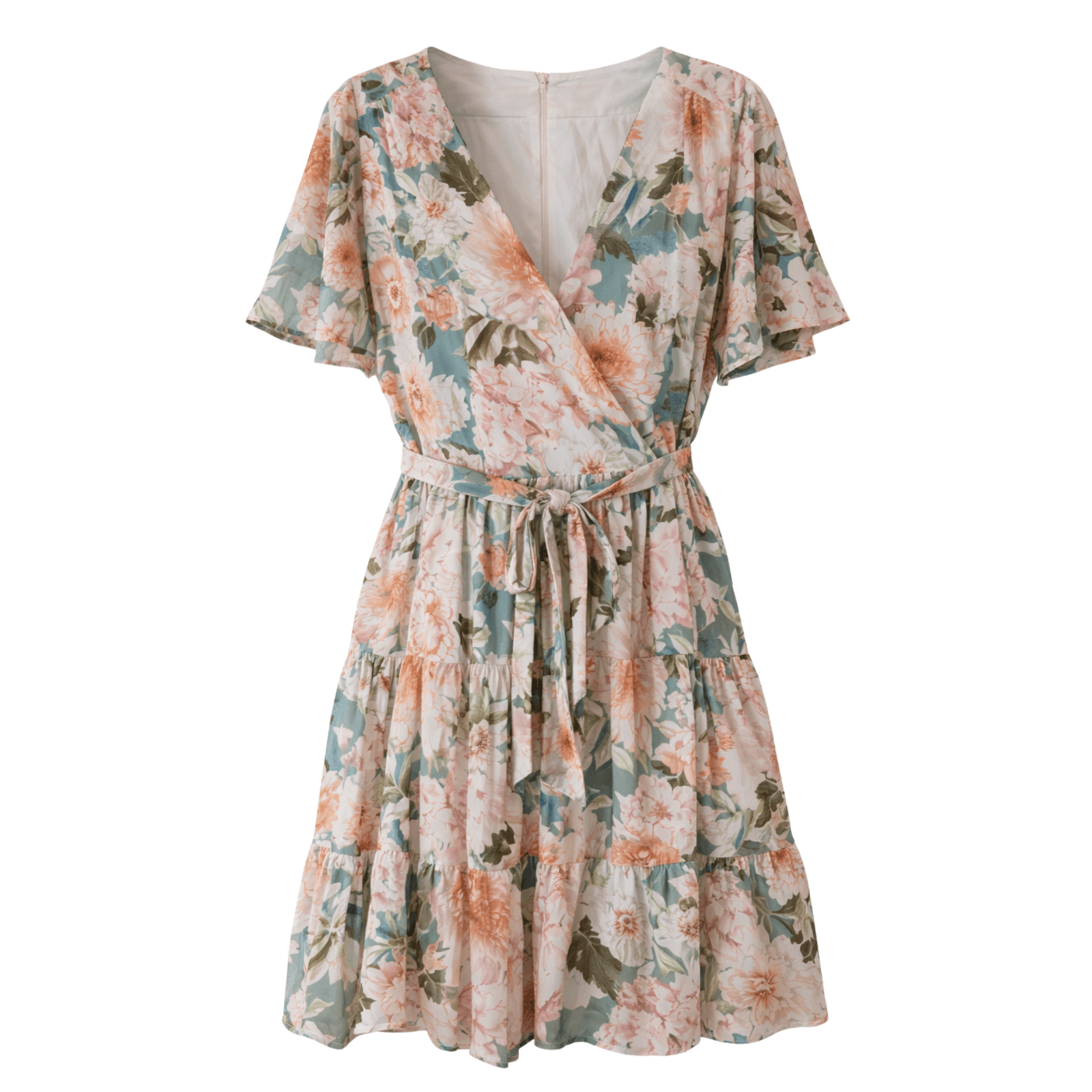 Dotti Dress Floral Tiered V Neck Flutter Sleeve Summer A Line Size Aus 16 US 12