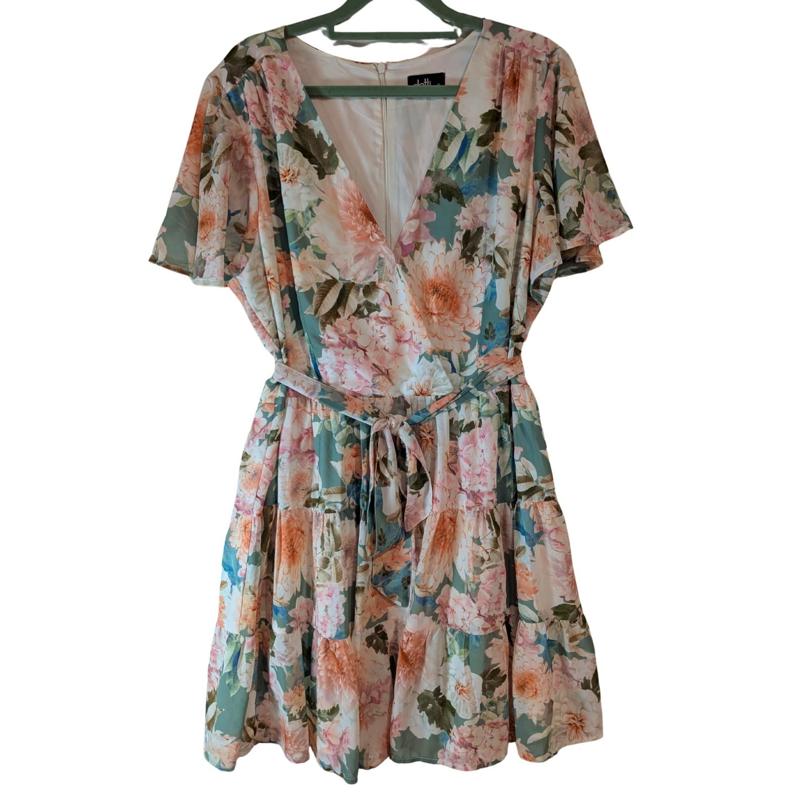Dotti Dress Floral Tiered V Neck Flutter Sleeve Summer A Line Size Aus 16 US 12 — photo 2 of 11