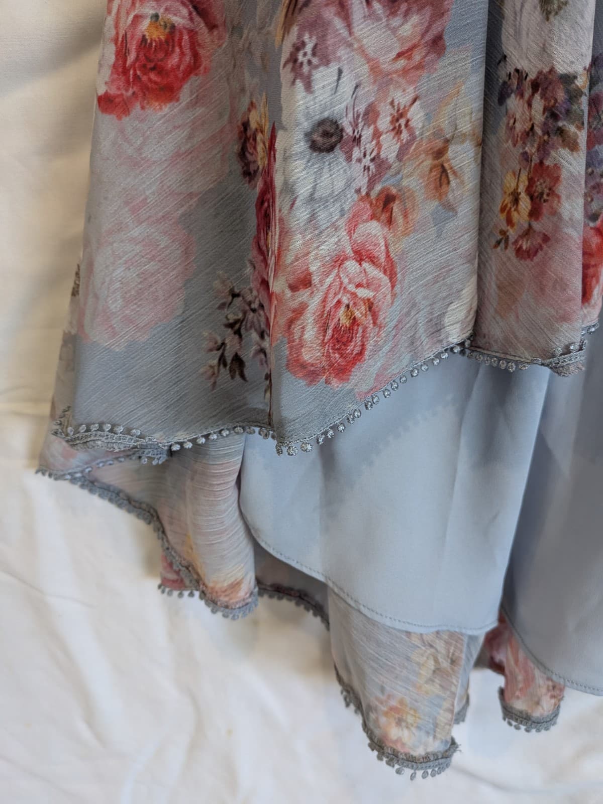 Forever New Dress Floral Ruffle Midi Blue Pink Long Sleeve Chiffon Size Aus 10 — photo 4 of 11