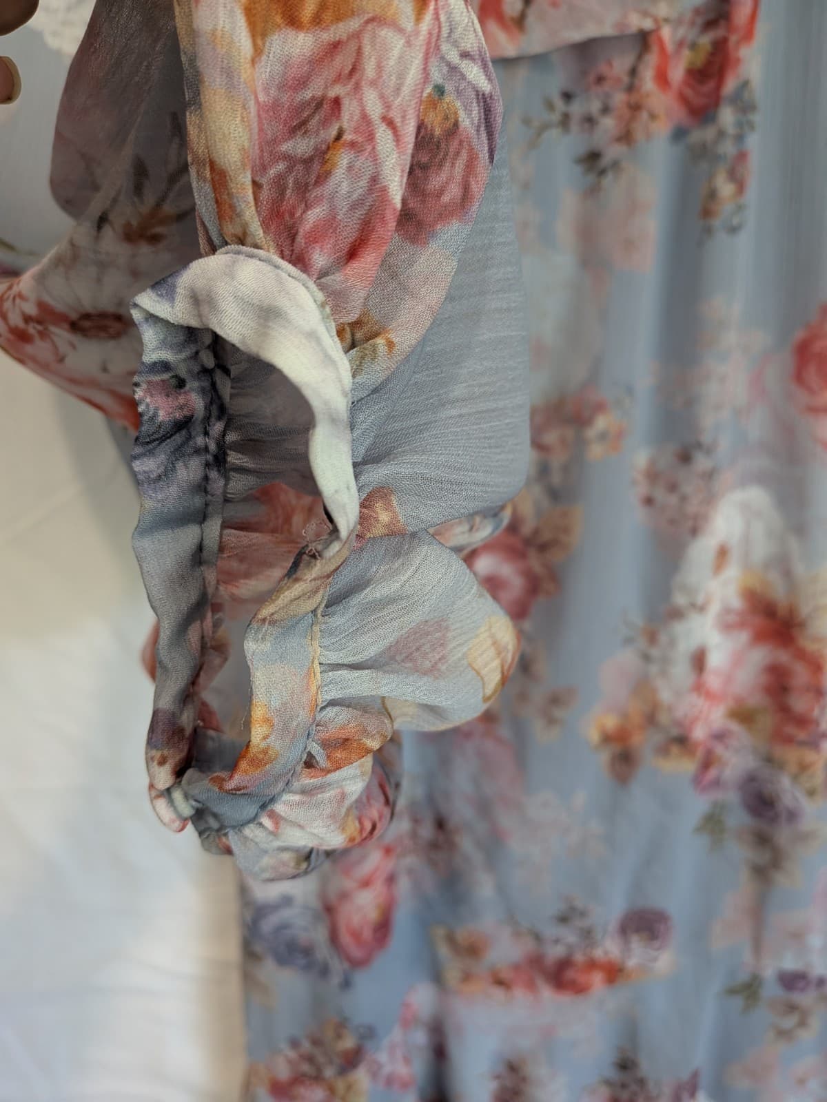 Forever New Dress Floral Ruffle Midi Blue Pink Long Sleeve Chiffon Size Aus 10 — photo 7 of 11