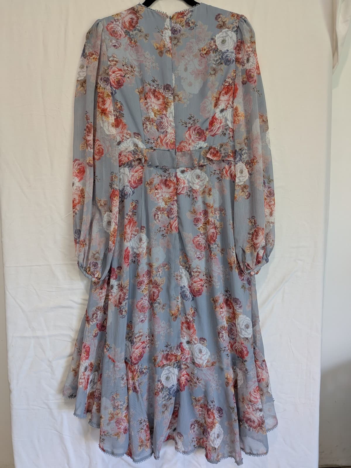 Forever New Dress Floral Ruffle Midi Blue Pink Long Sleeve Chiffon Size Aus 10 — photo 9 of 11