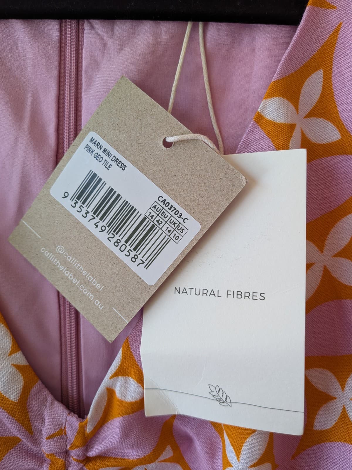 Calli Mini Dress Pink Orange Geo Print Ruched Puff Sleeve Resort NWT Size 14 — photo 9 of 14
