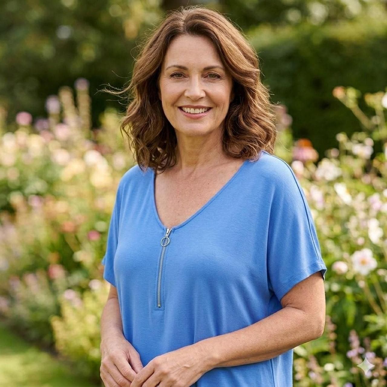 millers blue blouse silver zip detail