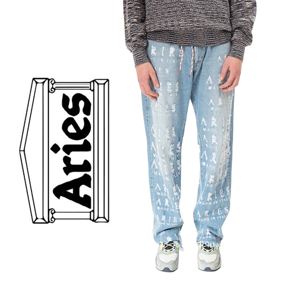 NWT- Aries Mens 'Betten' Destroyed Logo Jeans - Size 32/32 — photo 1 of 8