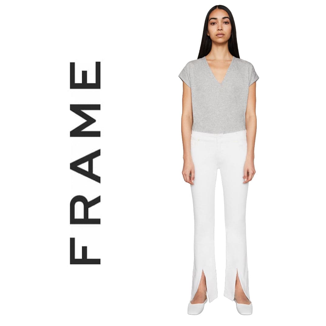 NWT- Frame Denim 'Cut Off Waist Mini Boot Slit' White Jeans RRP $495 -Size 25