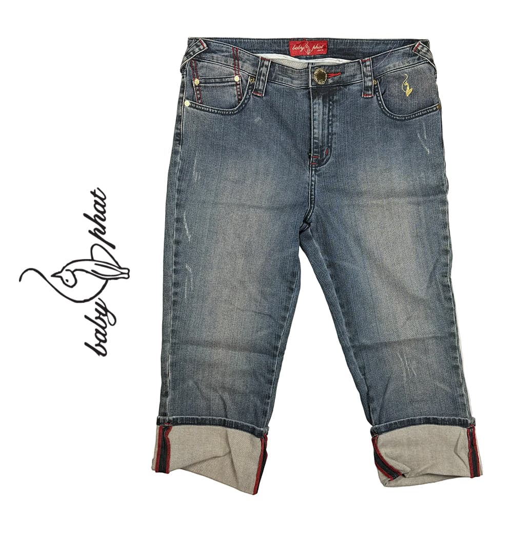 NEW- Baby Phat Cuffed Distressed Denim Capri- US Size 14 or 16/18 AU — photo 1 of 7