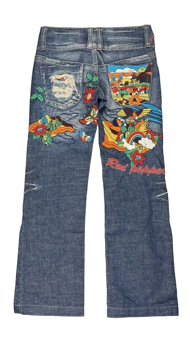 Red Pepper Japan Y2K Embroidered Ladies Low Rise Boot Jeans - XS — photo 3 of 11