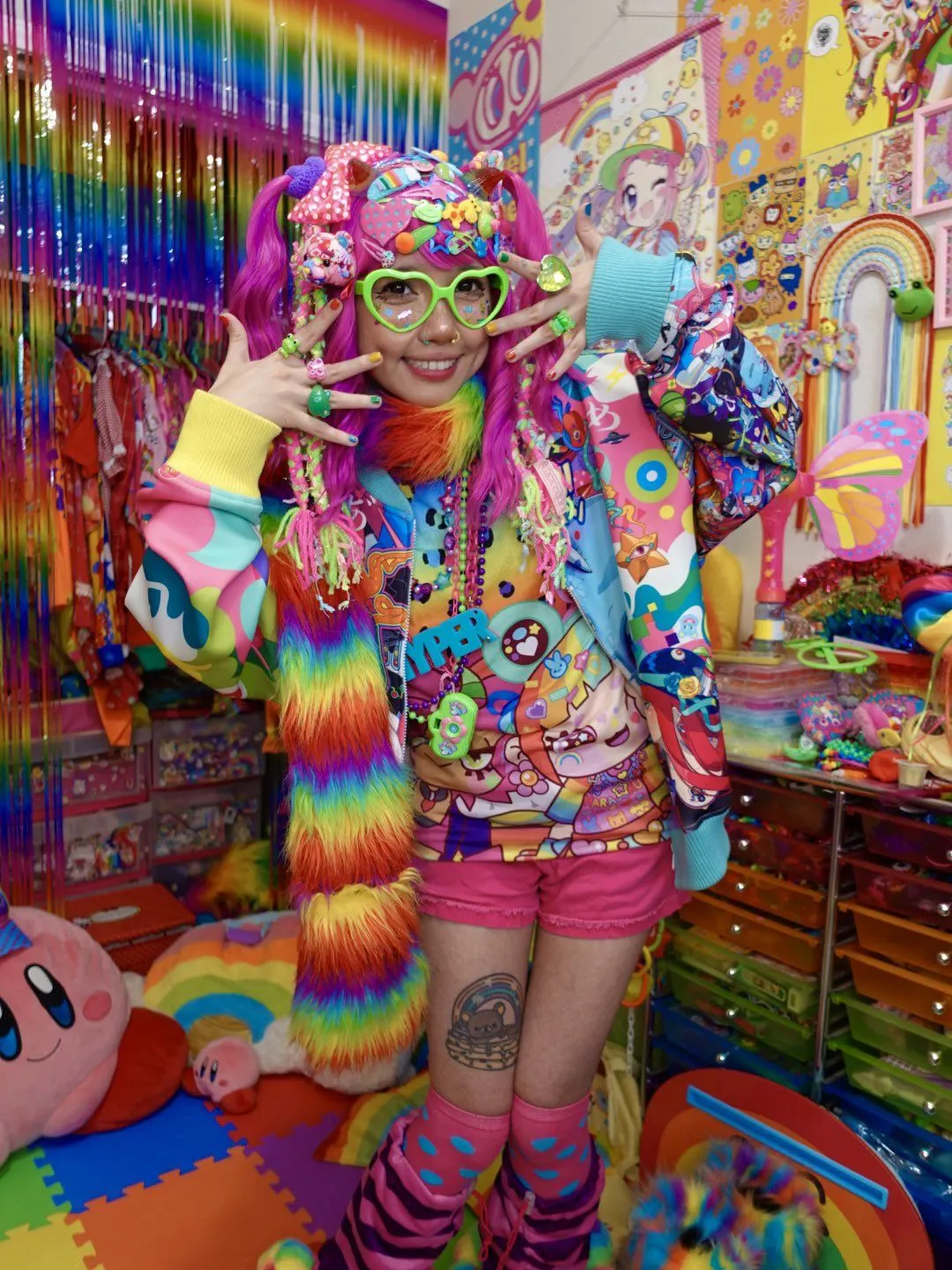 Decora aesthetic — This image perfectly captures the Decora aesthetic with its overwhelming amount of accessories, rainbow palette, character graphics, and DIY chaos.