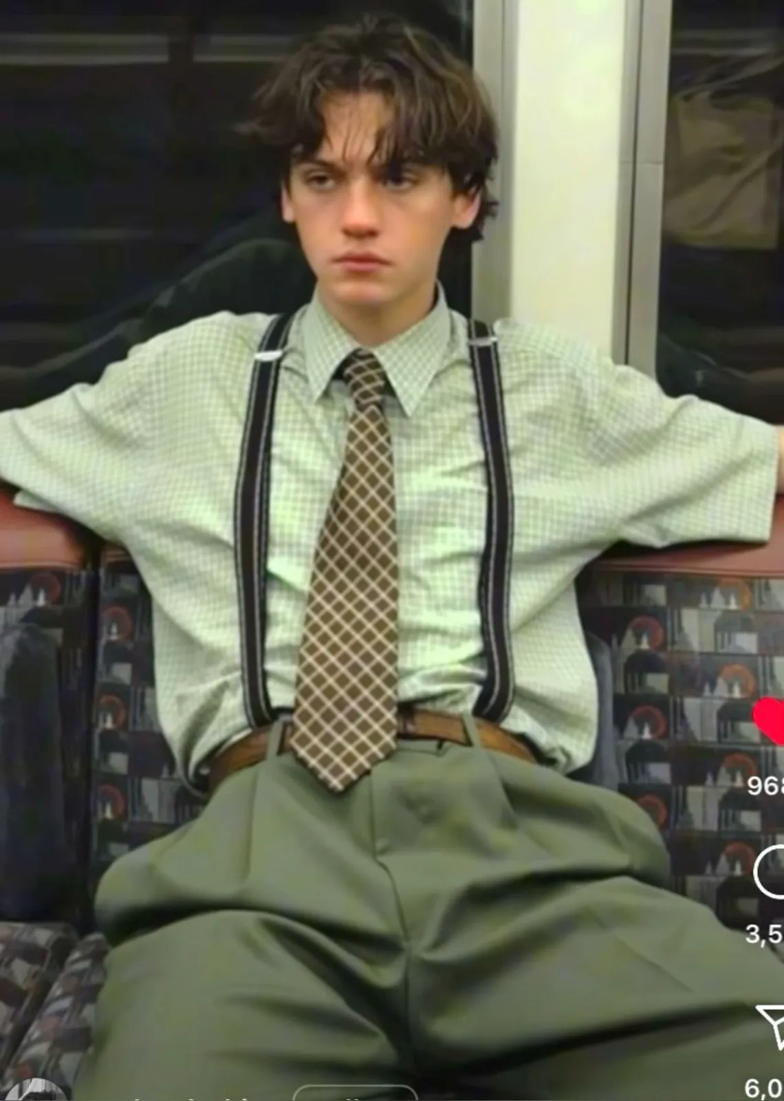 Geek Chic aesthetic — Identical to image 12, this is a strong representation of the mid-2000s Geek Chic look with shirt, tie, suspenders, and pleated trousers.