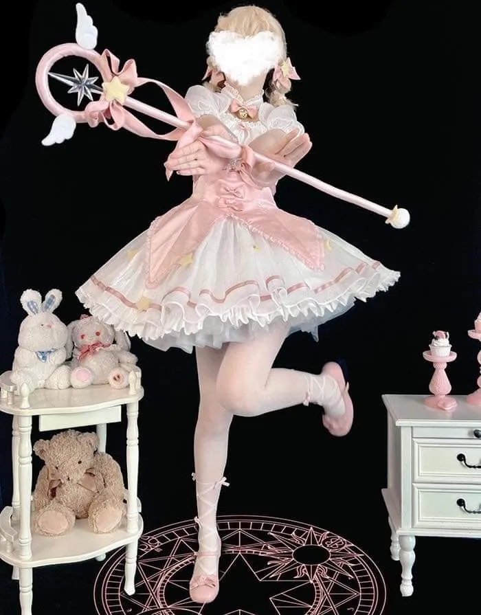 Magical Girl aesthetic — This image perfectly captures the aesthetic with a transformation outfit, tiara, magical wand, pleated skirt, and pastel colors.